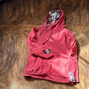 AMPERSAND AVE Red Hoodie with Plaid Accents